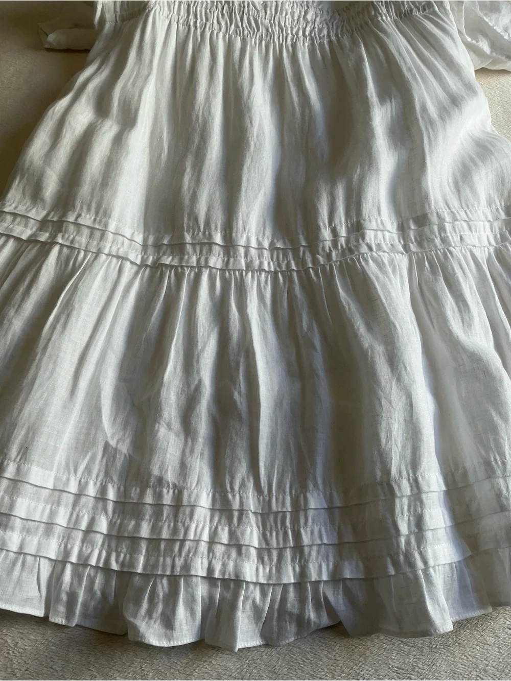 Quince White 100% Linen Smocked Tiered Midi Dress L Cottagecore Summer Boho - Picture 8 of 15